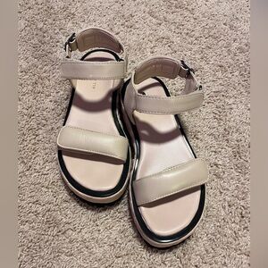 All Black Quilted Leather Sandals Cream and Black Sz. 7